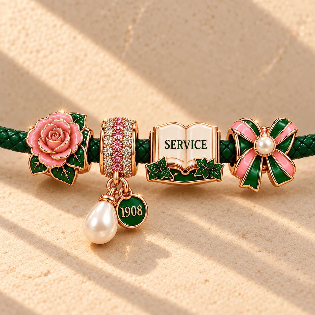 AKA Braided Leather Charm Bracelet Set NHVH