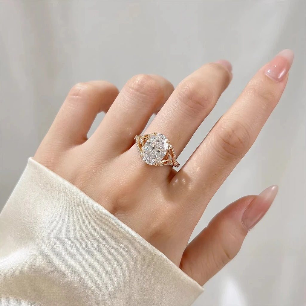 S925 Silver Ring 9 * 13mm Elliptical White Zircon Ice Flower Cutting Ring Vine Jewelry for Women
